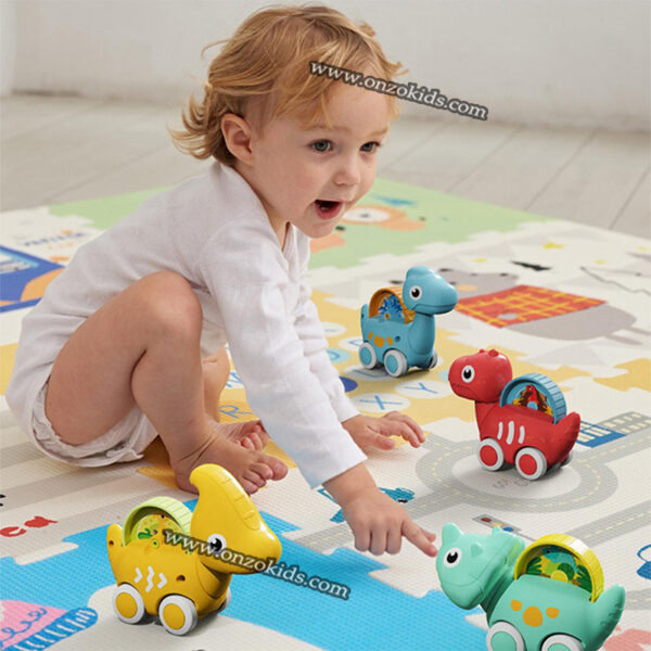 Ensemble de 4 véhicules dinosaures avec Tapis circuit – HUANGER – Image 2