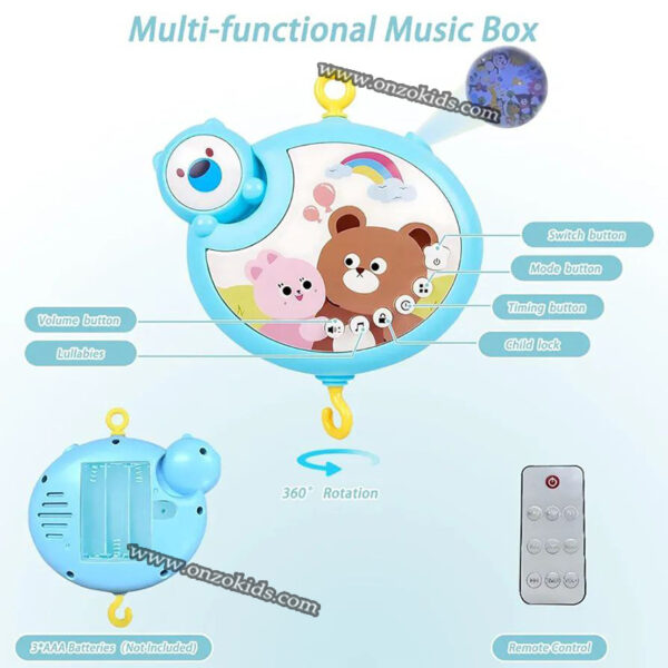 Bébé Musical Berceau Mobile Télecommandé Rotatif Avec Musique Lumières – Image 6