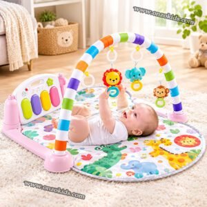 Tapis d'éveil piano pour bébé 5 en 1 avec Bluetooth et projection - Blanc et rose