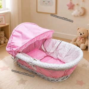 Landau en bois Osier pour bébé - Rose