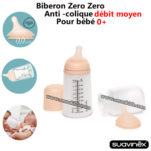 Biberon Zero Zero anti-colique débit moyen pour bébé 0+ | Suavinex