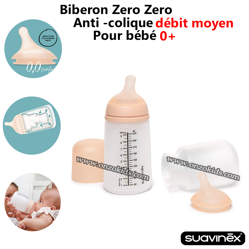 Suavinex, Kit 2 Biberons Anti-Colique Zero Zero. Idéal Allaitement Mixte. 1  Biberon Zero Zero 180 ml avec Tétine Spécial Allaitement (A) + 1 Biberon