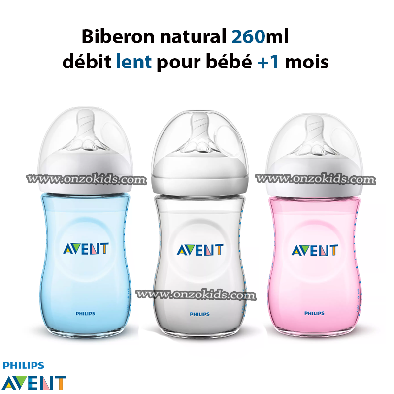 Biberon natural 260ml débit lent pour bébé +1 mois