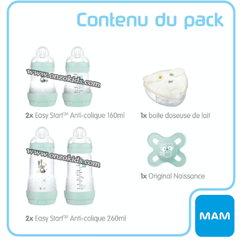 MAM Infant Basics Coffret cadeau pour nouveau-né (9 pièces), comprend des  biberons anti-coliques MAM Easy Start, une tétine, une brosse à biberon, de