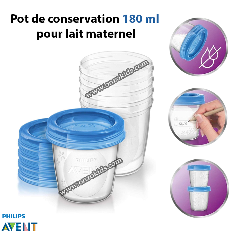 Pots de conservation lait maternel réutilisables 0 mois et + Avent - conservation  lait bébé