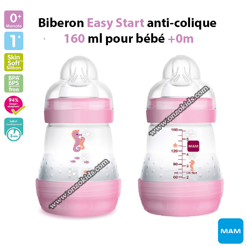 MAM Biberon anti-colique tétine débit 1 Sans BPA 0-6 mois 160ml