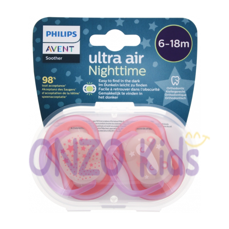 Sucettes Philips Avent Nuit 0-6 Mois - Orthodontiques, Phosphorescentes, Silicone Souple Sans BPA - Lot De 2