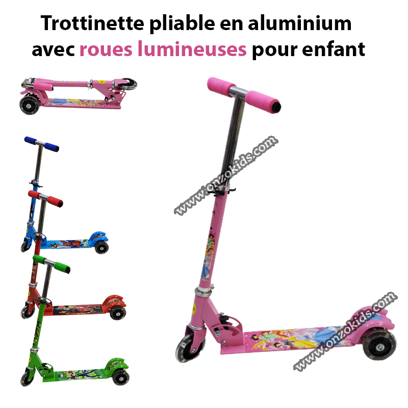 Trottinette pliable en aluminium avec roues lumineuses pour enfant