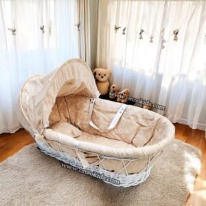 Landau en bois Osier pour bébé - Beige 1