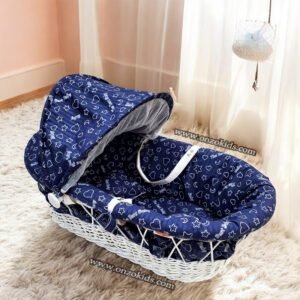 Landau en bois Osier pour bébé - Bleu nuit