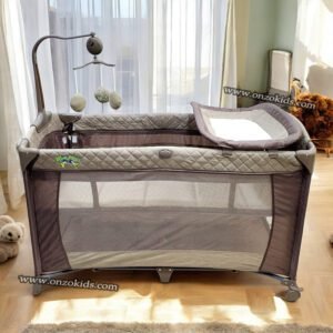 Lit parc cododo 2en1 avec jouet pour bébé - Mini pouce - Marron