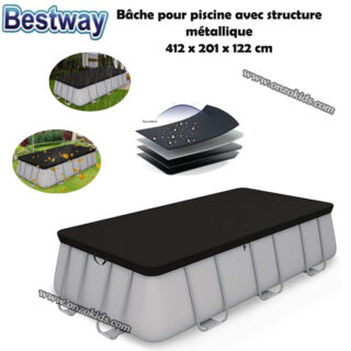 Bâche pour piscine avec structure métallique 412 x 201 x 122 cm