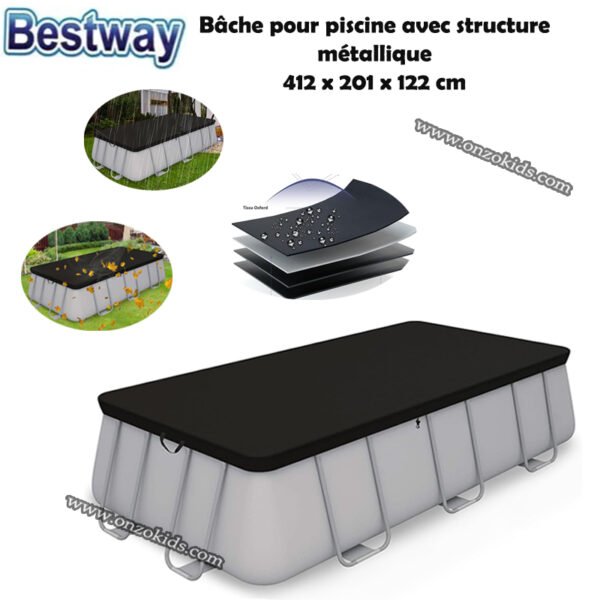 Bâche pour piscine avec structure métallique 412 x 201 x 122 cm