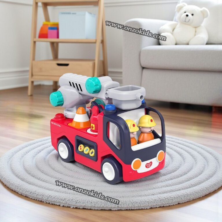 Hola Early Learning Fire Engine Toy with Captivating Lights and Sound Effects | 360° Rotating Universal Wheel Bump and Go Toy for Toddlers 18+ Months