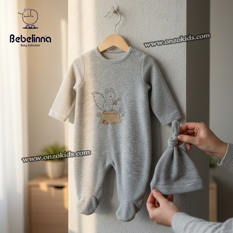 Grenouillère bébé Avec Bonnet écureuil