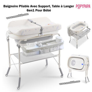 Baignoire Pliable Avec Support, Table à Langer 6en1 Pour Bébé – Popypapa
