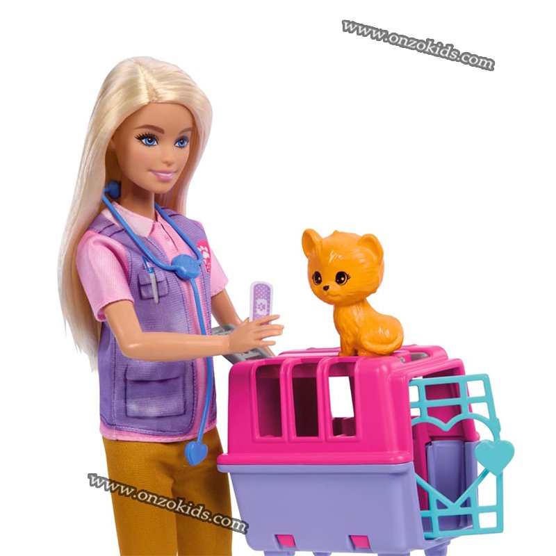 Barbie Sauvetage D’Animaux Coffret Poupée Blonde et Accessoires – Image 3