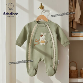 Grenouillère Bébé En Coton Doux Avec Petit Lapin
