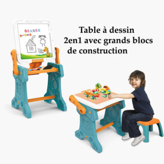 Table à dessin multifonctionnelle 2en1 avec grands blocs de construction