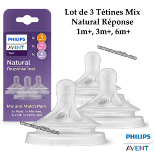 Lot de 3 Tétines Mix et Match Natural Réponse 1m+, 3m+, 6m+ - Avent Philips
