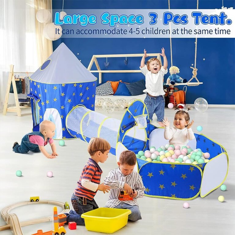 KIDUKU Tente De Jeu – 3 Éléments (Cube + Pyramide + Tunnel) + 200 Balles + Étui De Transport – Intérieur Extérieur