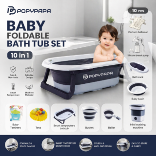 Ensemble baignoire bébé pliable POPYPAPA, 10 en 1