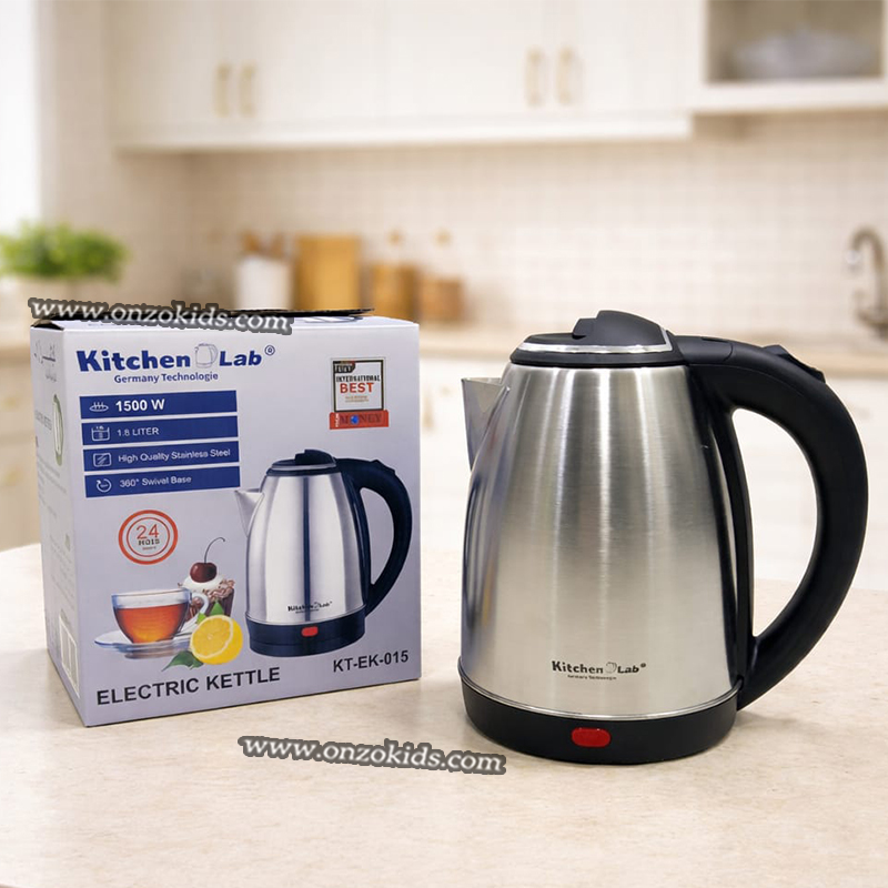 Bouilloire électrique Inox 1.8L 1500W Avec Base Rotative 360° – KitchenLab