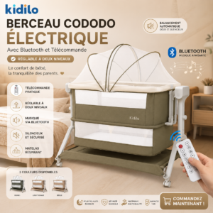 Berceau Cododo Électrique Avec Bluetooth Et Télécommande Réglable à Deux Niveaux – Kidilo
