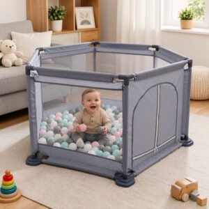 Parc de jeu portable avec filet respirant pour enfants Fun World - Gris